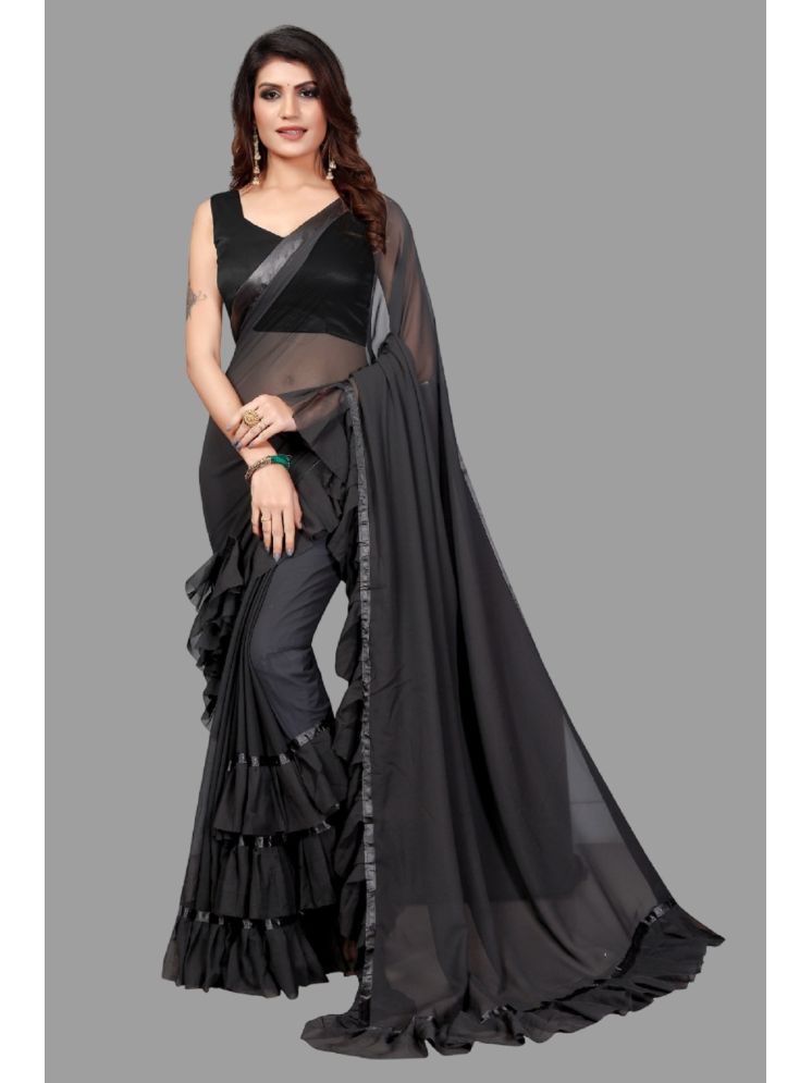     			Lady Shopi Georgette Solid Saree With Blouse Piece - Black ( Pack of 1 )