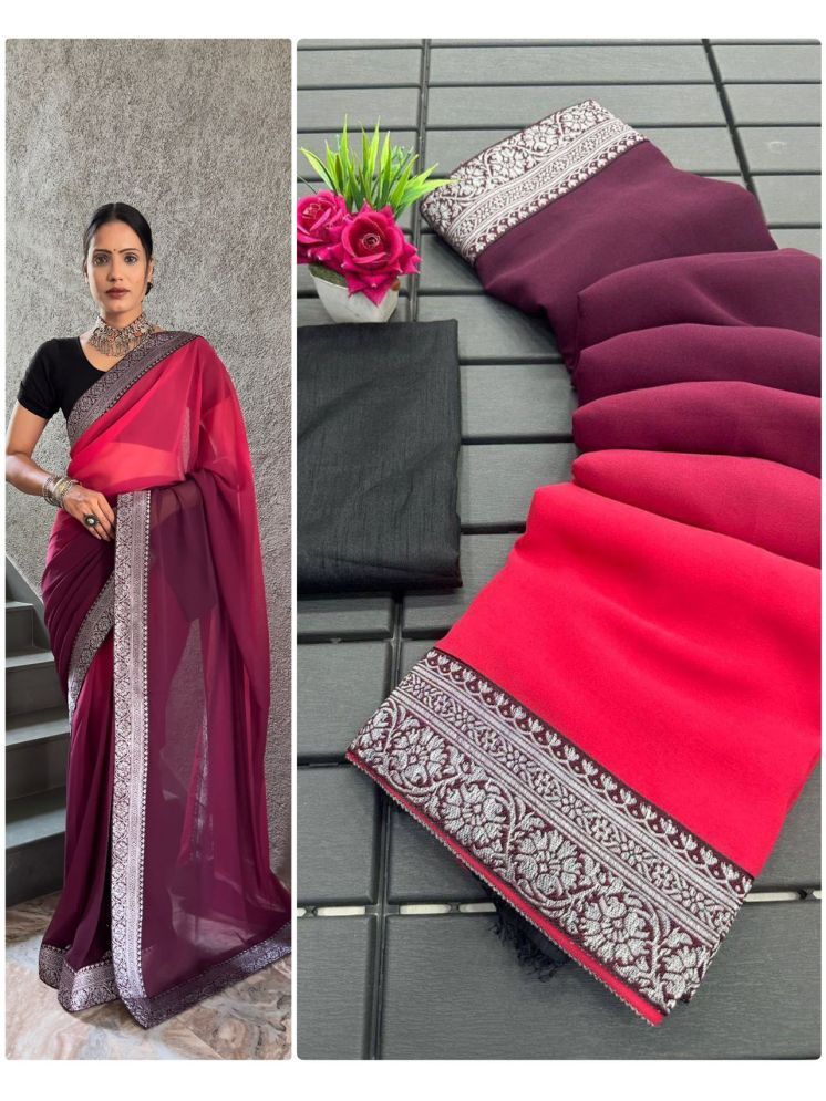     			Lady Shopi Georgette Solid Saree With Blouse Piece - Purple ( Pack of 1 )