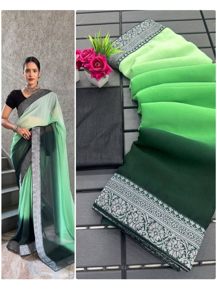     			Lady Shopi Georgette Solid Saree With Blouse Piece - Green ( Pack of 1 )