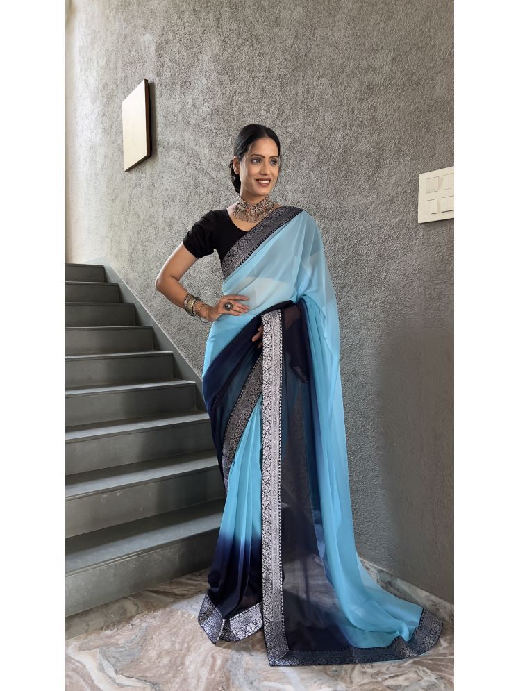     			Lady Shopi Georgette Solid Saree With Blouse Piece - Turquoise ( Pack of 1 )