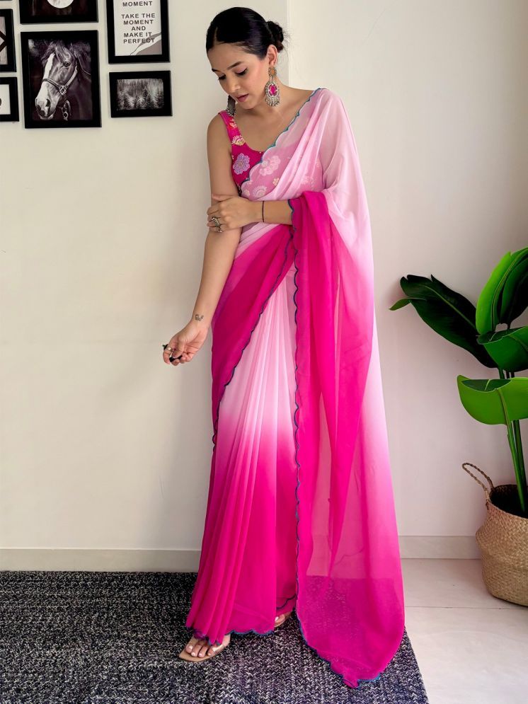     			Lady Shopi Georgette Solid Saree With Blouse Piece - Pink ( Pack of 1 )