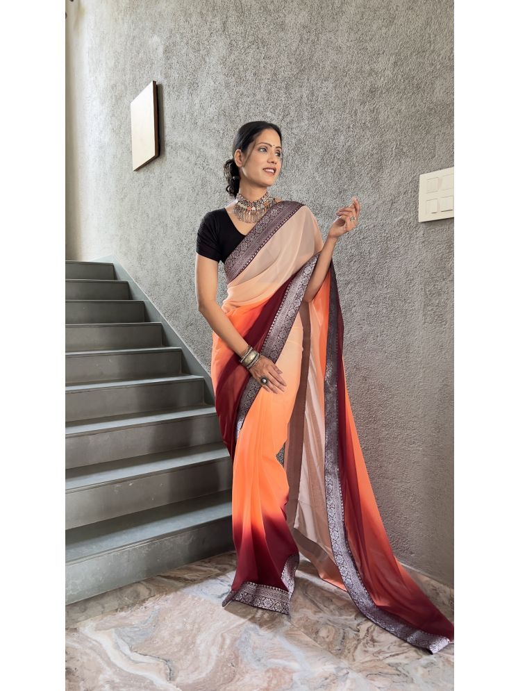     			Lady Shopi Georgette Solid Saree With Blouse Piece - Orange ( Pack of 1 )