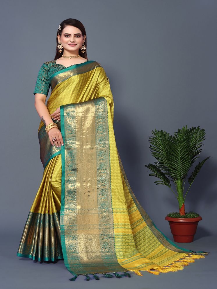     			Lady Shopi Jacquard Embellished Saree With Blouse Piece - LightGreen ( Pack of 1 )