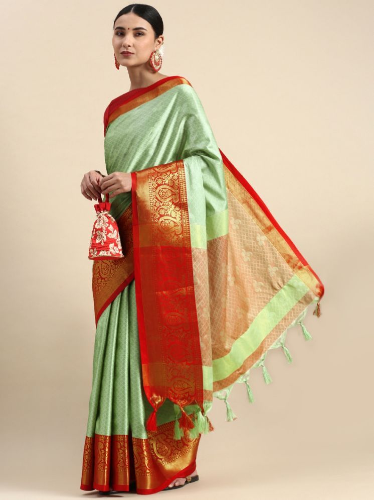     			Lady Shopi Jacquard Embellished Saree With Blouse Piece - Light Green ( Pack of 1 )