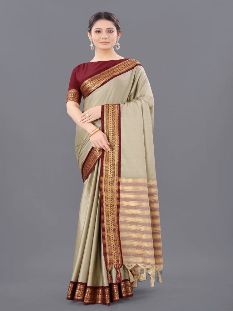     			Lady Shopi Jacquard Embellished Saree With Blouse Piece - Brown ( Pack of 1 )