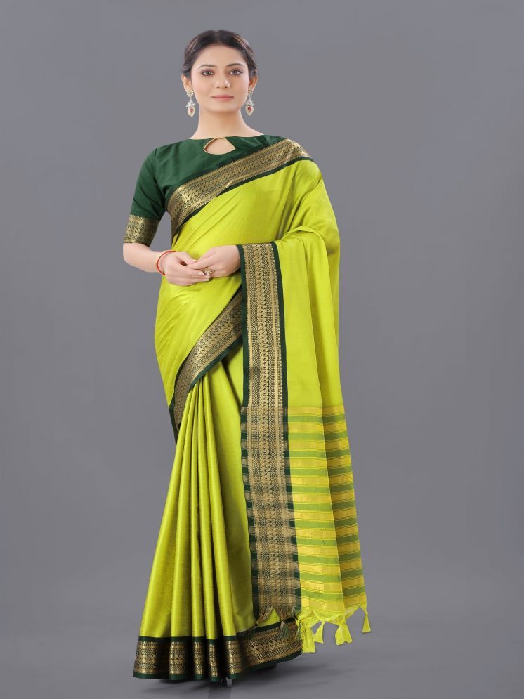     			Lady Shopi Jacquard Embellished Saree With Blouse Piece - Yellow ( Pack of 1 )