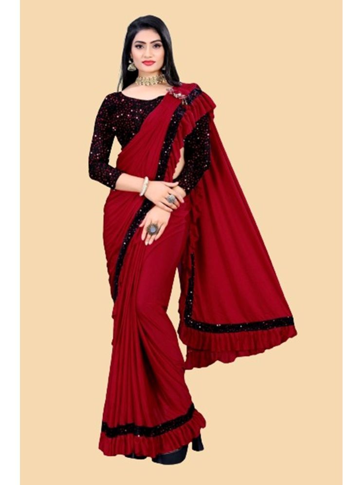     			Lady Shopi Lycra Embellished Saree With Blouse Piece - Red ( Pack of 1 )