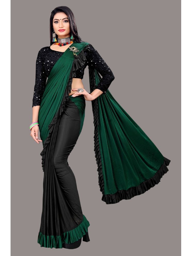     			Lady Shopi Lycra Embellished Saree With Blouse Piece - Green ( Pack of 1 )