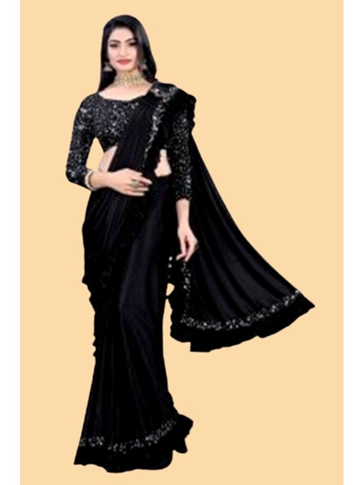     			Lady Shopi Lycra Embellished Saree With Blouse Piece - Black ( Pack of 1 )