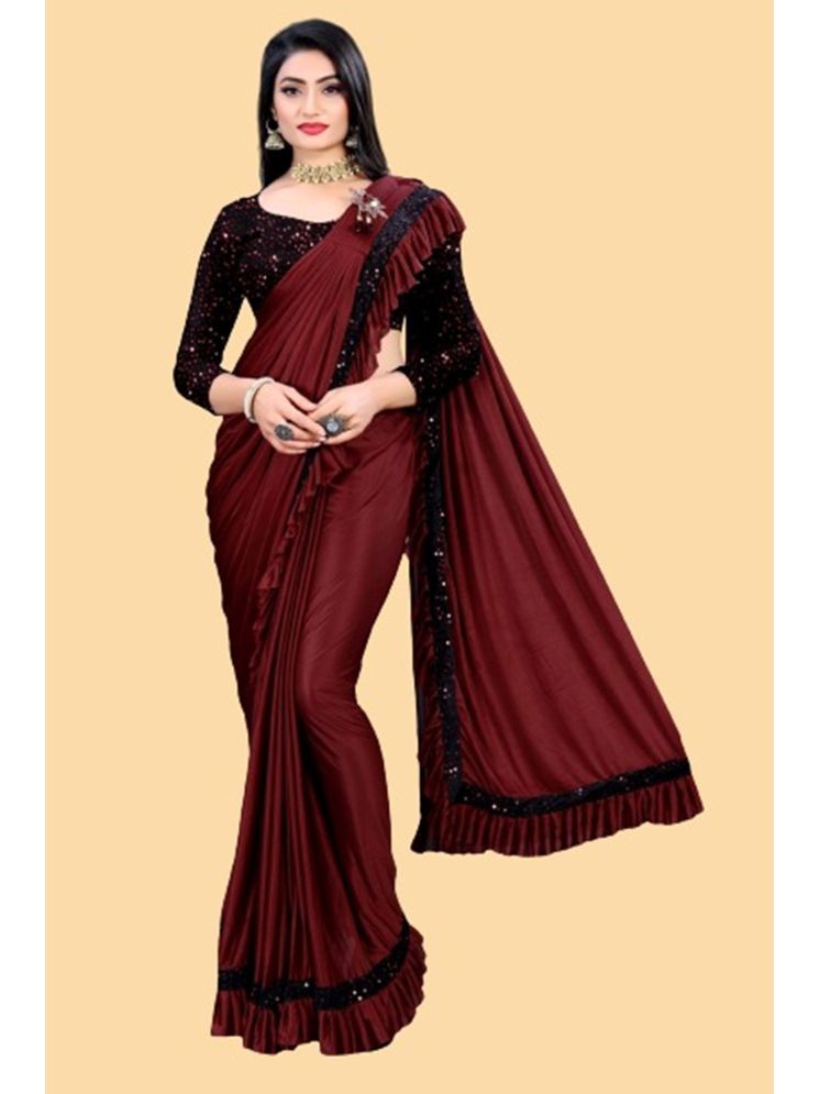     			Lady Shopi Lycra Embellished Saree With Blouse Piece - Maroon ( Pack of 1 )