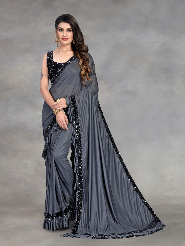     			Lady Shopi Lycra Embellished Saree With Blouse Piece - Grey ( Pack of 1 )