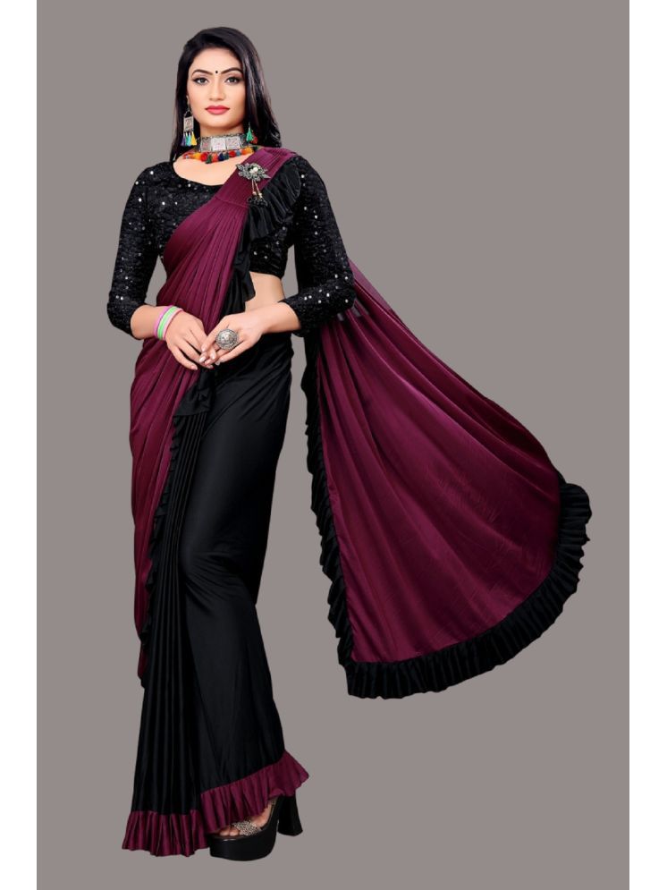     			Lady Shopi Lycra Embellished Saree With Blouse Piece - Wine ( Pack of 1 )