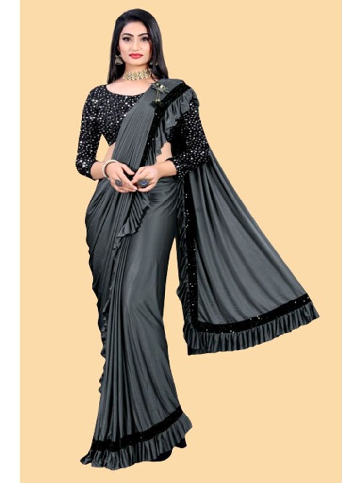     			Lady Shopi Lycra Embellished Saree With Blouse Piece - Grey ( Pack of 1 )