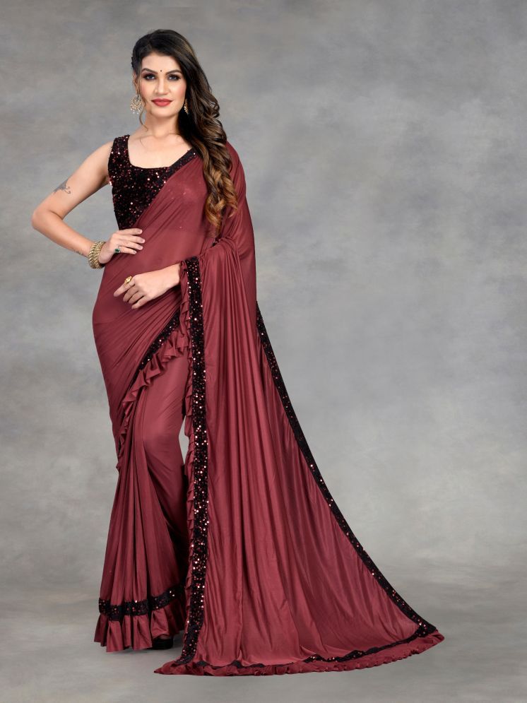     			Lady Shopi Lycra Embellished Saree With Blouse Piece - Maroon ( Pack of 1 )