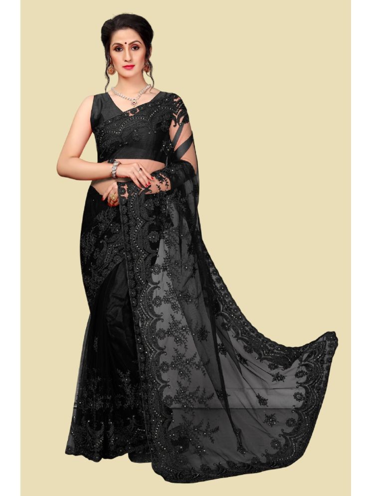     			Lady Shopi Net Embroidered Saree With Blouse Piece - Black ( Pack of 1 )