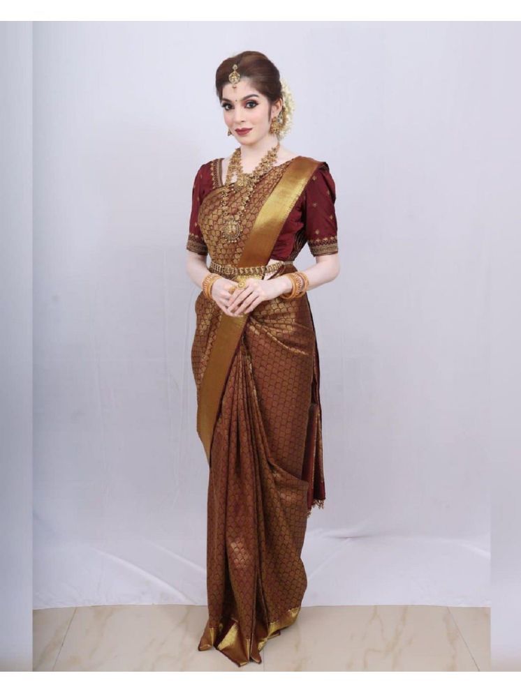     			Lady Shopi Silk Blend Solid Saree With Blouse Piece - Maroon ( Pack of 1 )