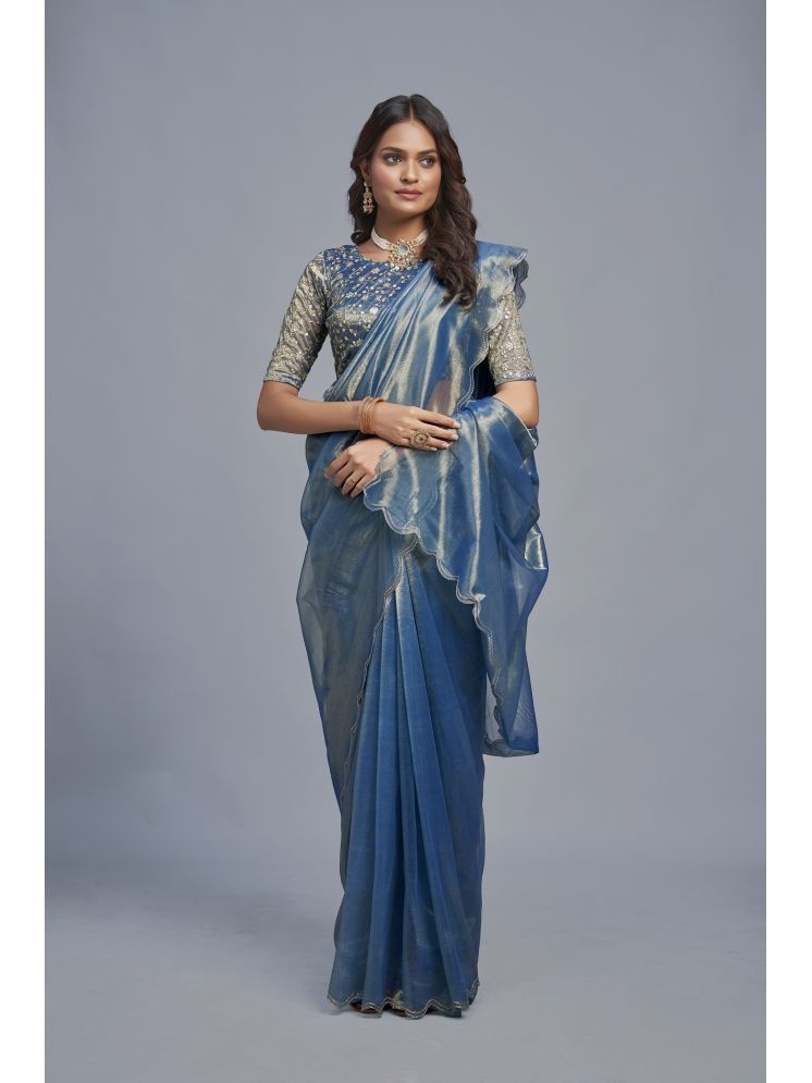     			Lady Shopi Silk Embellished Saree With Blouse Piece - Teal ( Pack of 1 )