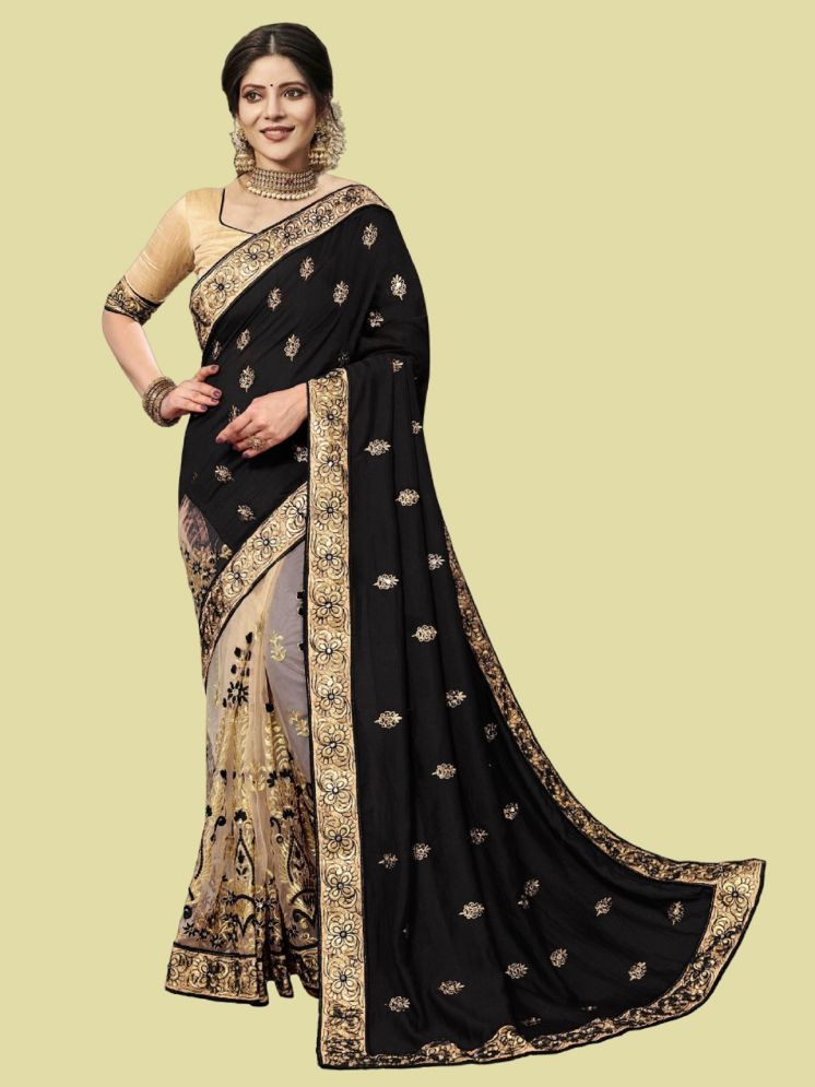     			Lady Shopi Silk Embellished Saree With Blouse Piece - Black ( Pack of 1 )