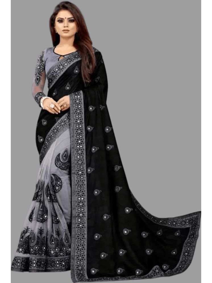     			Lady Shopi Silk Embellished Saree With Blouse Piece - Black ( Pack of 1 )