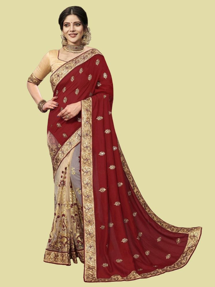     			Lady Shopi Silk Embellished Saree With Blouse Piece - Maroon ( Pack of 1 )