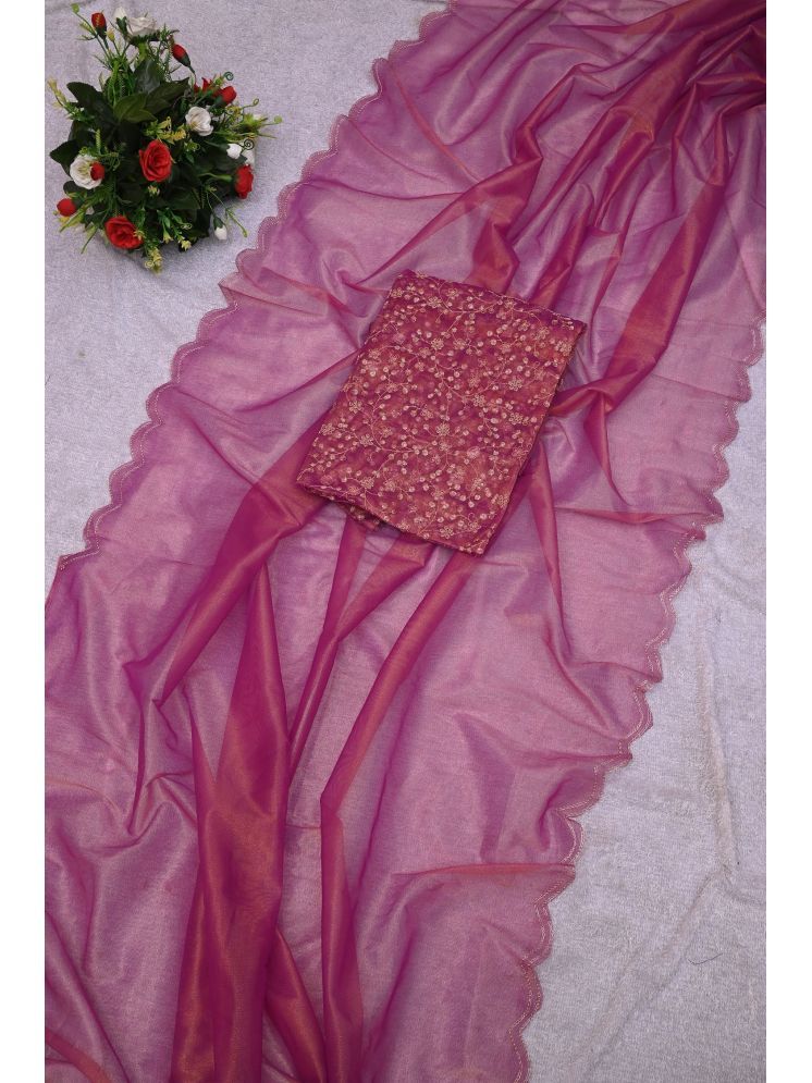     			Lady Shopi Silk Embroidered Saree With Blouse Piece - Wine ( Pack of 1 )