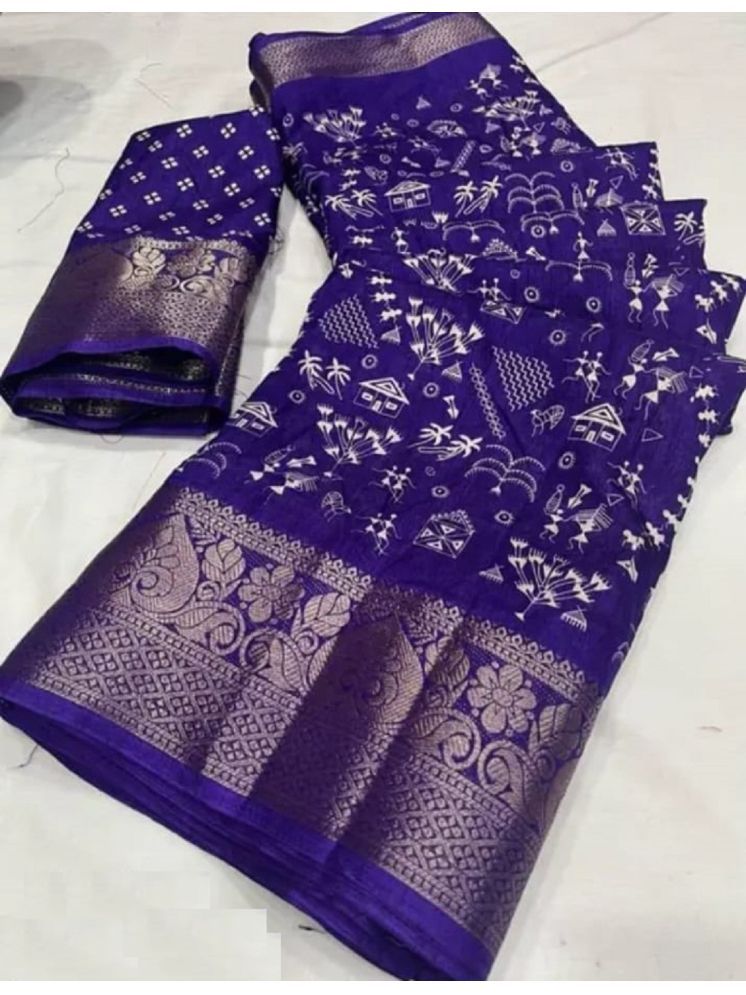     			Lady Shopi Silk Printed Saree With Blouse Piece - Purple ( Pack of 1 )