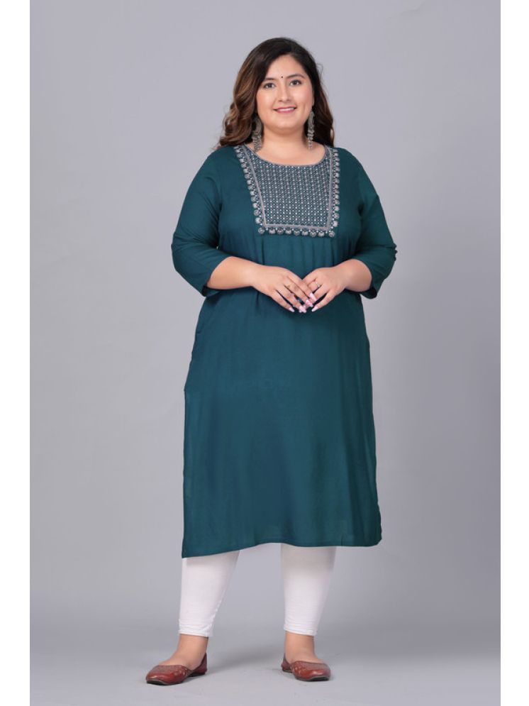     			Preksha Rayon Embroidered Straight Women's Kurti - Blue ( Pack of 1 )