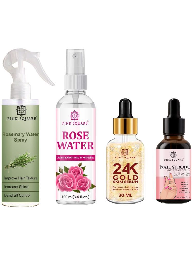     			Rosemary Water Hair Spray 100ml, Hydrating Fresh Rose water 100ml, 24K Gold Facial Serum 30ml & Nail Strong Serum 30ml Combo 4