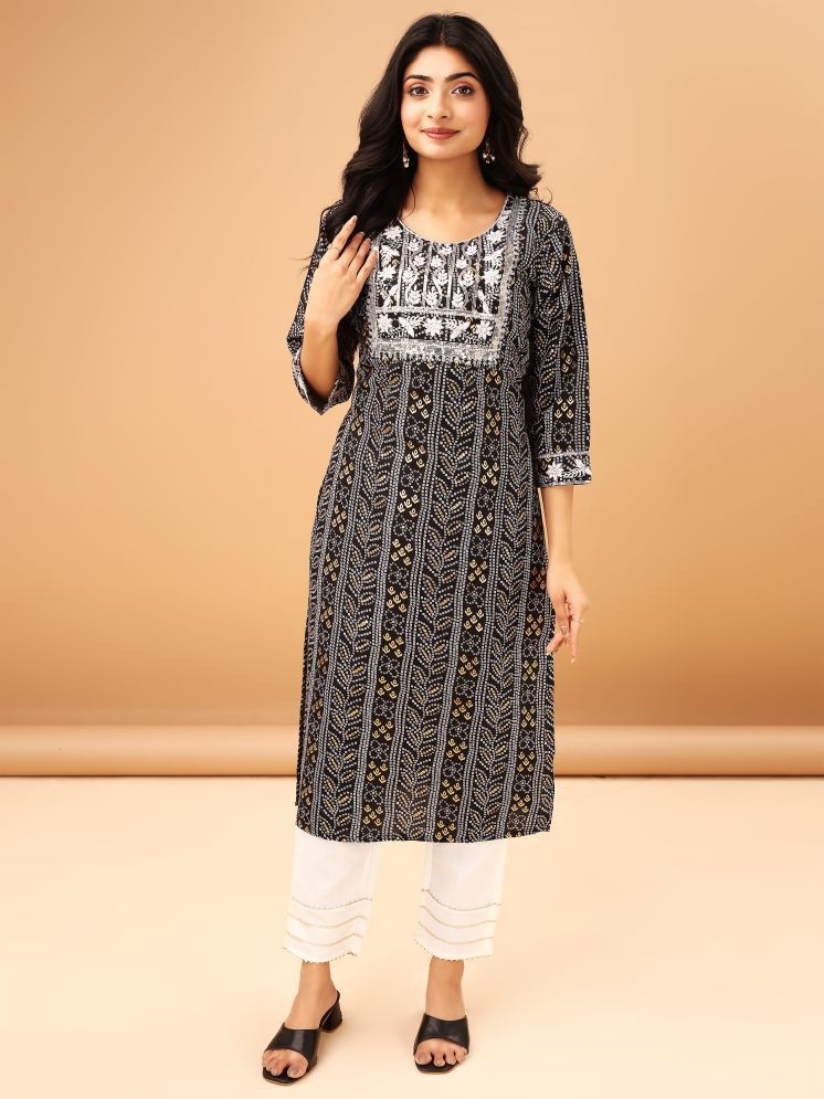     			TRAHIMAM Cotton Blend Printed Kurti With Pants Women's Stitched Salwar Suit - Black ( Pack of 1 )