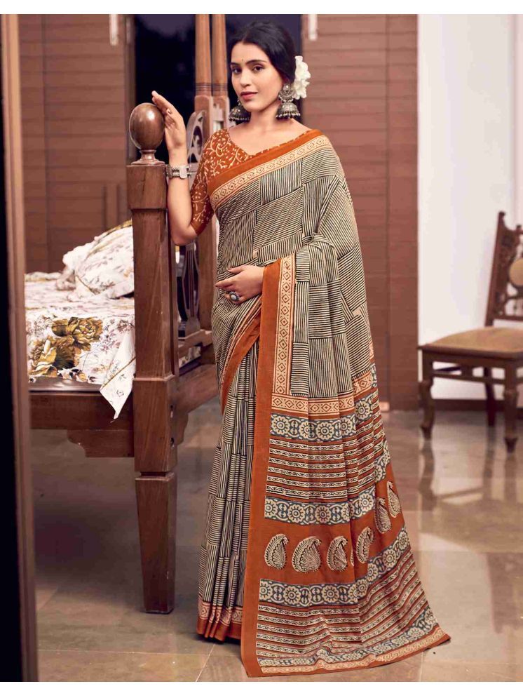     			Vividvibe Cotton Printed Saree With Blouse Piece - Bronze ( Pack of 1 )