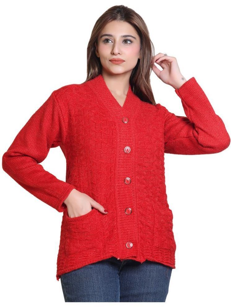     			Whyme Fashion Acro Wool V Neck Women's Buttoned Cardigans - Red ( Single )