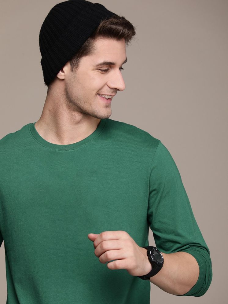     			plusperfaction Cotton Blend Regular Fit Solid Full Sleeves Men's Round T-Shirt - Green ( Pack of 1 )