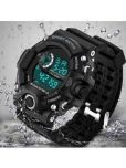 Rhonium Black PU Digital Men's Watch