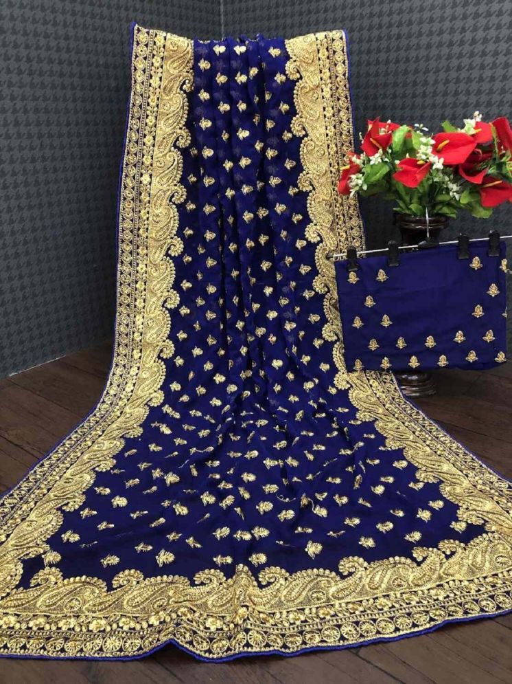     			A.G.M.G FASHION Georgette Embroidered Saree With Blouse Piece - Blue ( Pack of 1 )