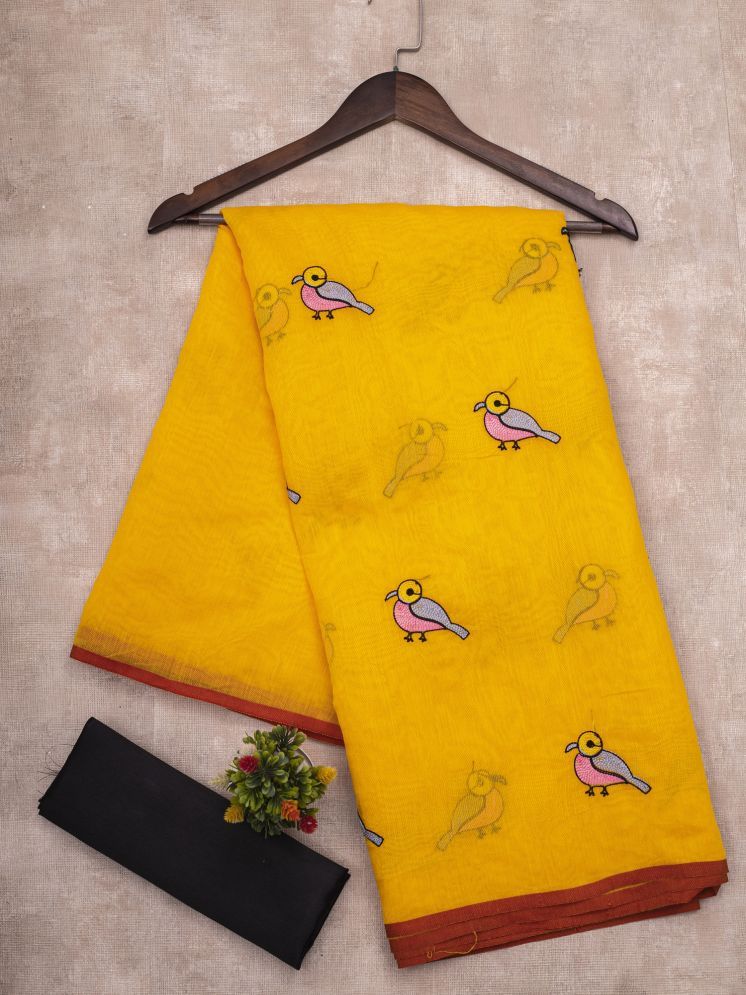     			A TO Z CART Chanderi Embroidered Saree With Blouse Piece - Yellow ( Pack of 1 )