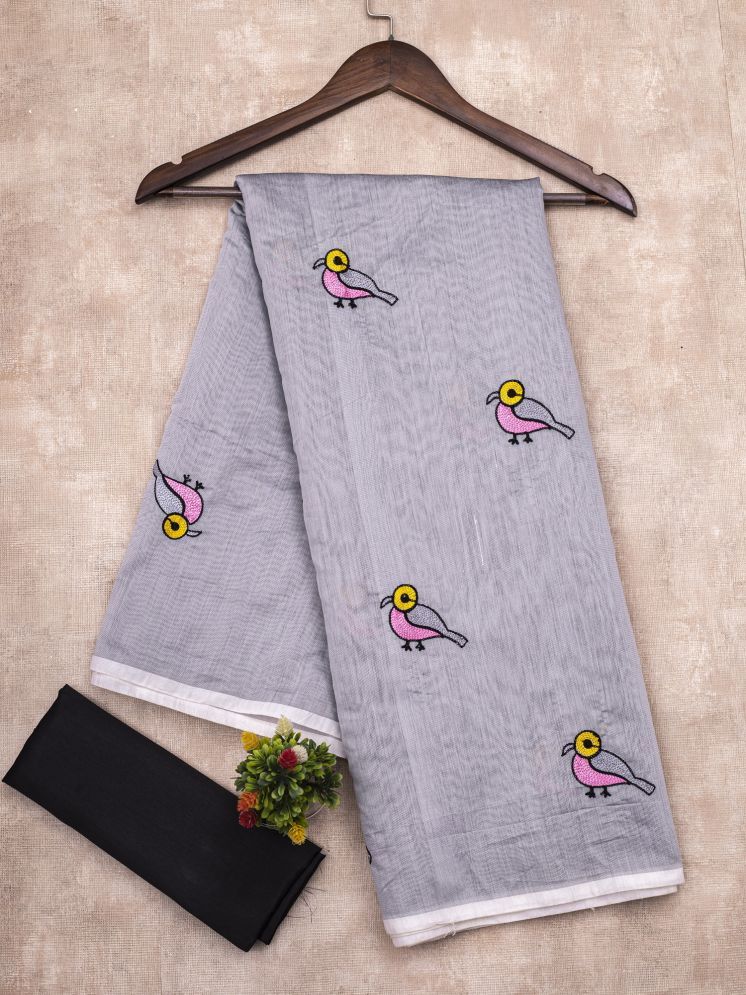     			A TO Z CART Chanderi Embroidered Saree With Blouse Piece - Grey ( Pack of 1 )