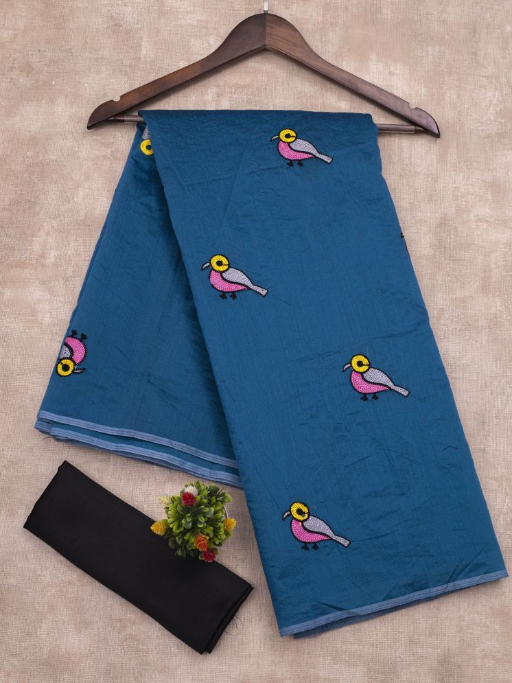     			A TO Z CART Chanderi Embroidered Saree With Blouse Piece - Blue ( Pack of 1 )