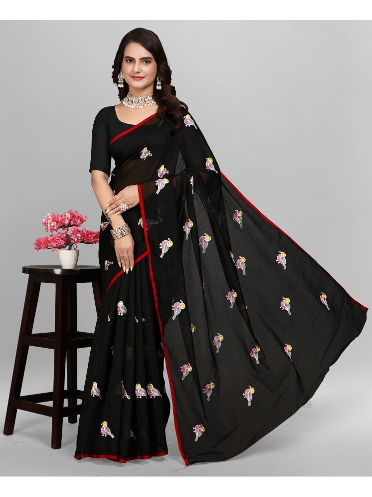     			A TO Z CART Chanderi Embroidered Saree With Blouse Piece - Black ( Pack of 1 )