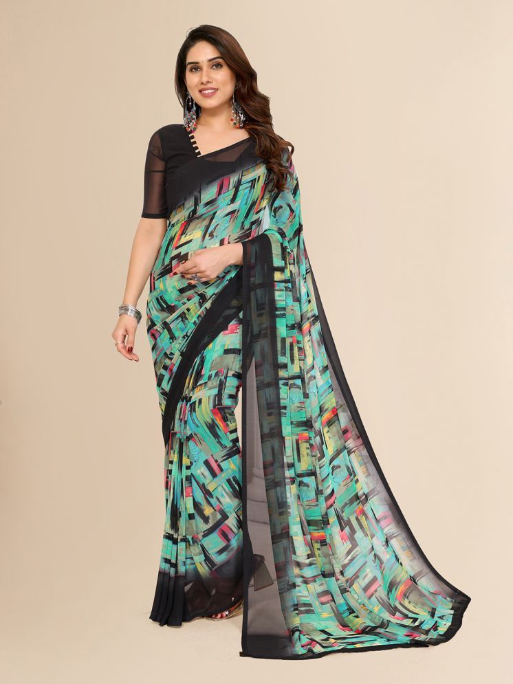     			ANAND SAREES Georgette Printed Saree With Blouse Piece - LightBLue ( Pack of 1 )