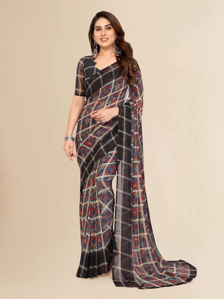     			ANAND SAREES Georgette Printed Saree With Blouse Piece - Dark Grey ( Pack of 1 )