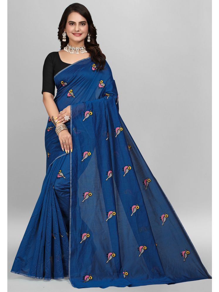     			Aika Chanderi Embroidered Saree With Blouse Piece - Blue ( Pack of 1 )