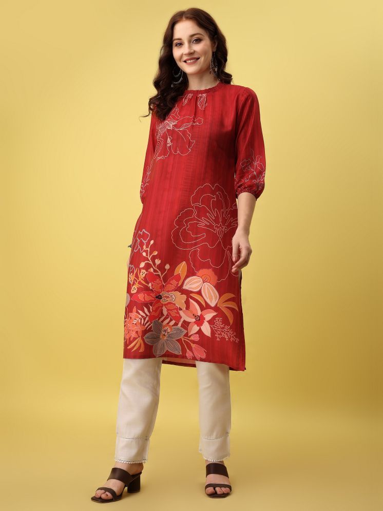     			Amarasha Silk Blend Printed Straight Women's Kurti - Red ( Pack of 1 )