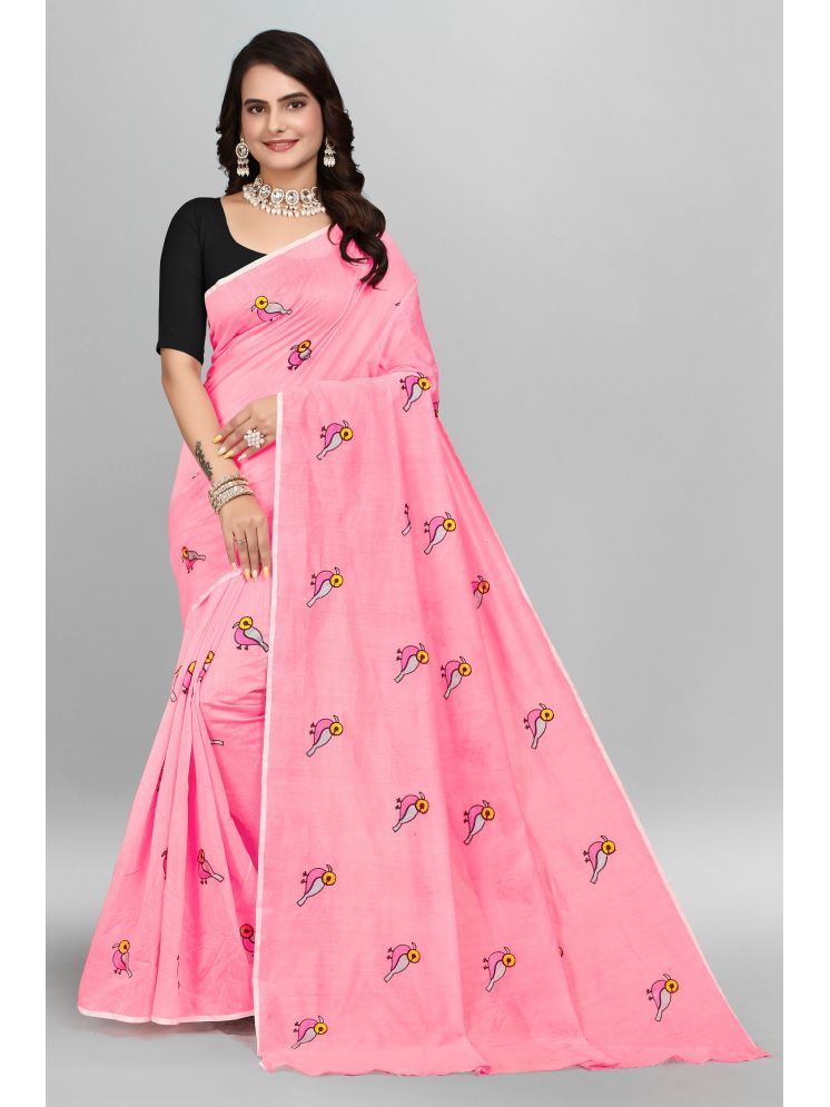     			Apnisha Chanderi Embroidered Saree With Blouse Piece - Pink ( Pack of 1 )