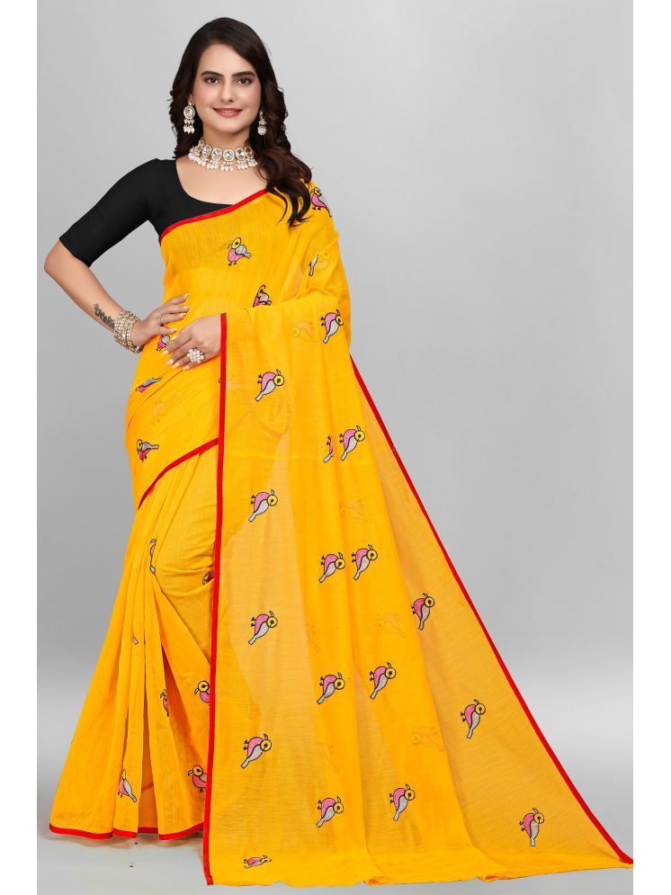     			Apnisha Chanderi Embroidered Saree With Blouse Piece - Yellow ( Pack of 1 )