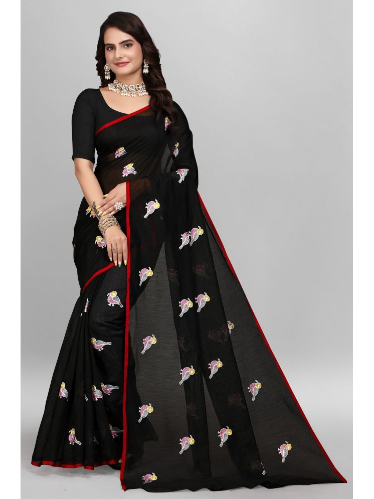     			Apnisha Chanderi Embroidered Saree With Blouse Piece - Black ( Pack of 1 )