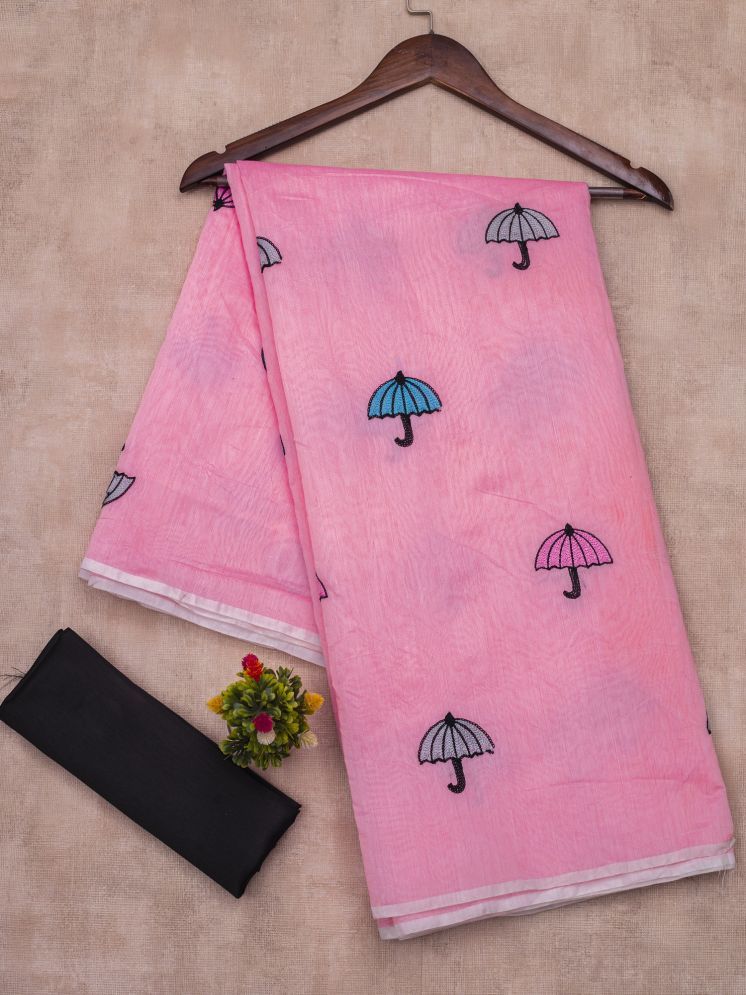     			Apnisha Chanderi Embroidered Saree With Blouse Piece - Pink ( Pack of 1 )