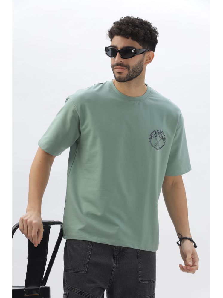     			COLOR HUNT Cotton Blend Oversized Fit Printed Half Sleeves Men's Round T-Shirt - Sea Green ( Pack of 1 )