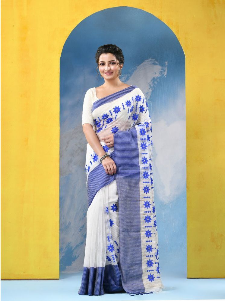     			Desh Bidesh Cotton Embroidered Saree With Blouse Piece - Blue ( Pack of 1 )