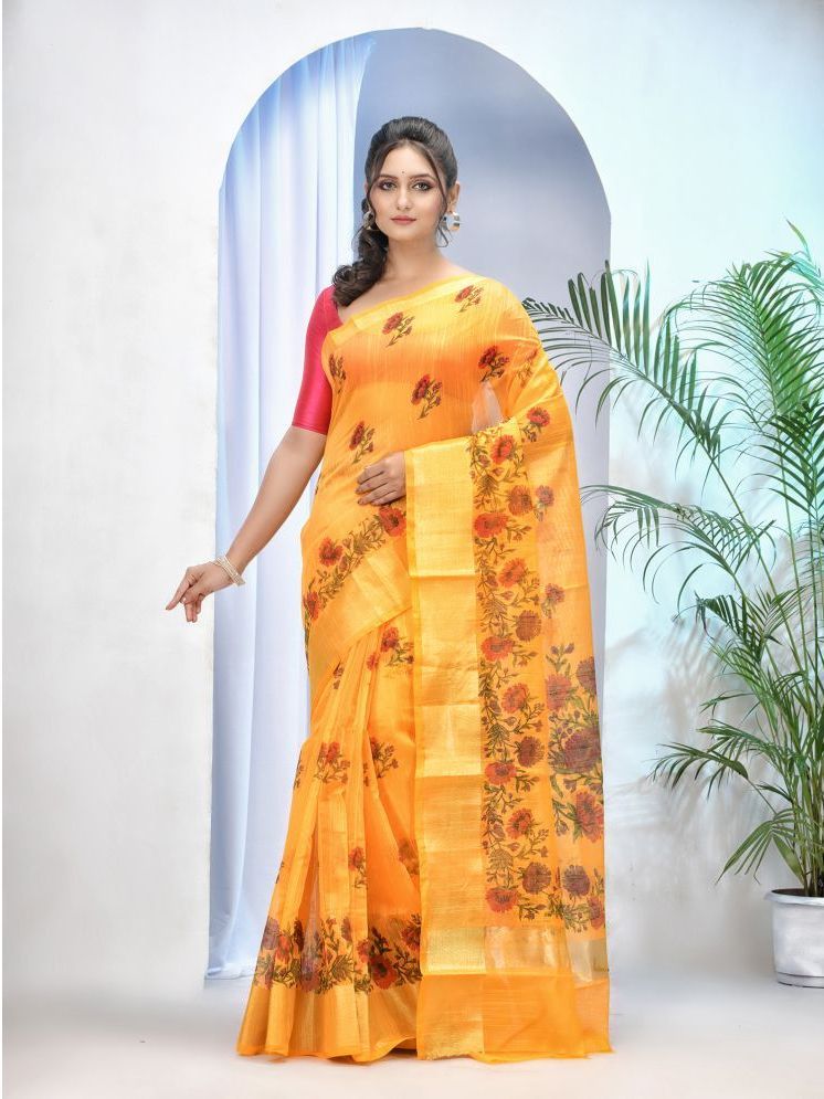     			Desh Bidesh Cotton Silk Printed Saree With Blouse Piece - Yellow ( Pack of 1 )