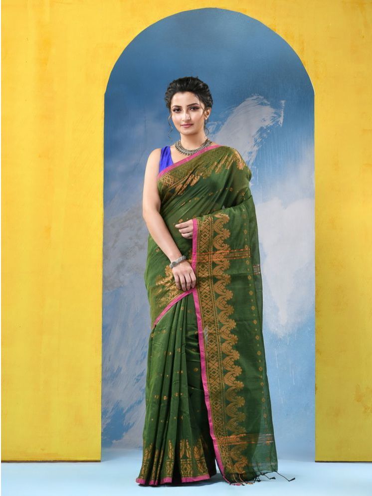     			Desh Bidesh Cotton Silk Woven Saree With Blouse Piece - Green ( Pack of 1 )